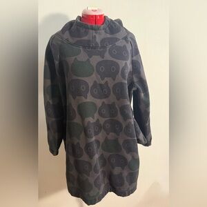 Gray and Green Cat Face Oversized Hoodie